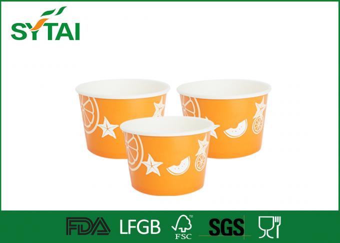 Bacias de papel amigáveis alaranjadas biodegradáveis do gelado de Eco com tampas