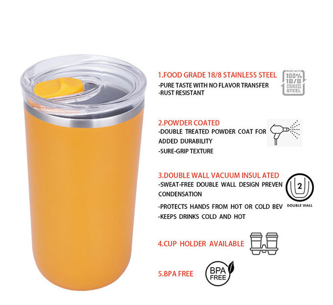 16 oz caneca de café de aço inoxidável com tampa e palha de vácuo de metal 1