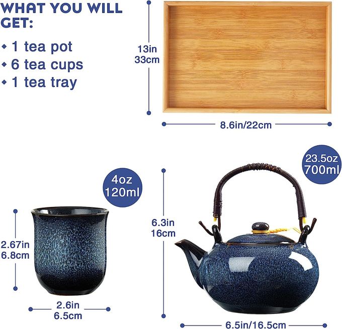 8oz 4 peças Asian Tea Set Portable Ceramic Tea Set com alça em forma de C 2