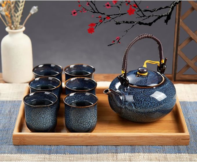8oz 4 peças Asian Tea Set Portable Ceramic Tea Set com alça em forma de C 0