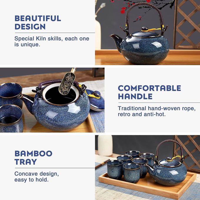 8oz 4 peças Asian Tea Set Portable Ceramic Tea Set com alça em forma de C 1